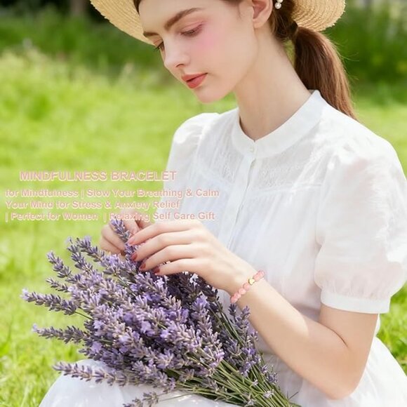 Pink Rose Quartz Yoga Bracelet for Women Stress Relief & Anxiety Healing Beads - Picture 6 of 8